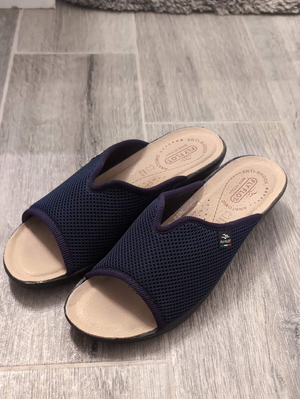 Flyflot Stella  Navy Open-Toe Slide Slides  with Cushioned Leather Insole